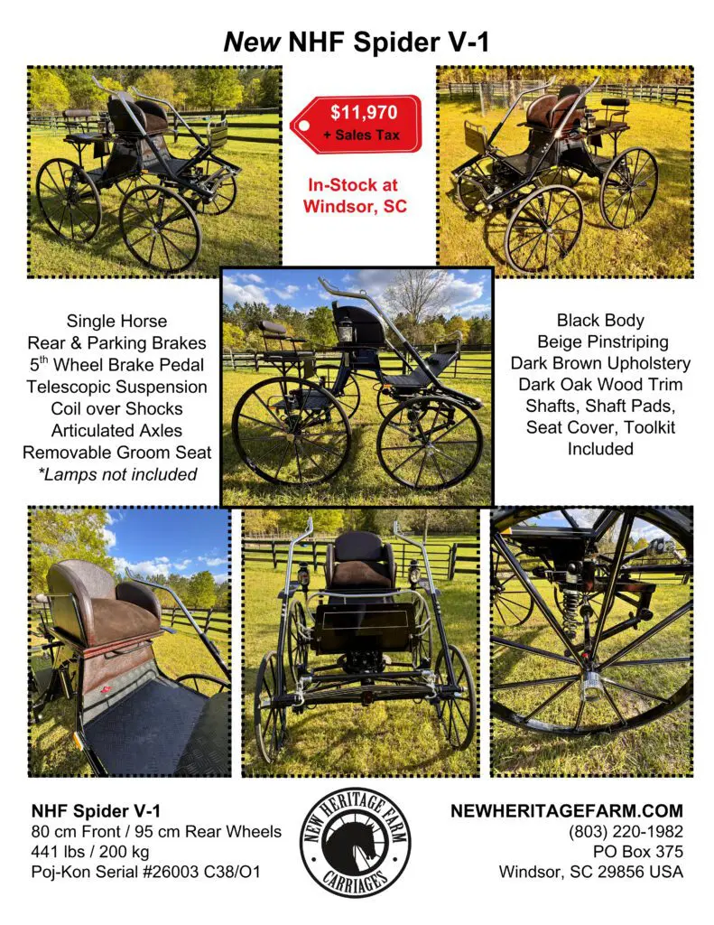 New Heritage Farm Spider V-1 Presentation carriage for single horse combined driving or pleasure shows