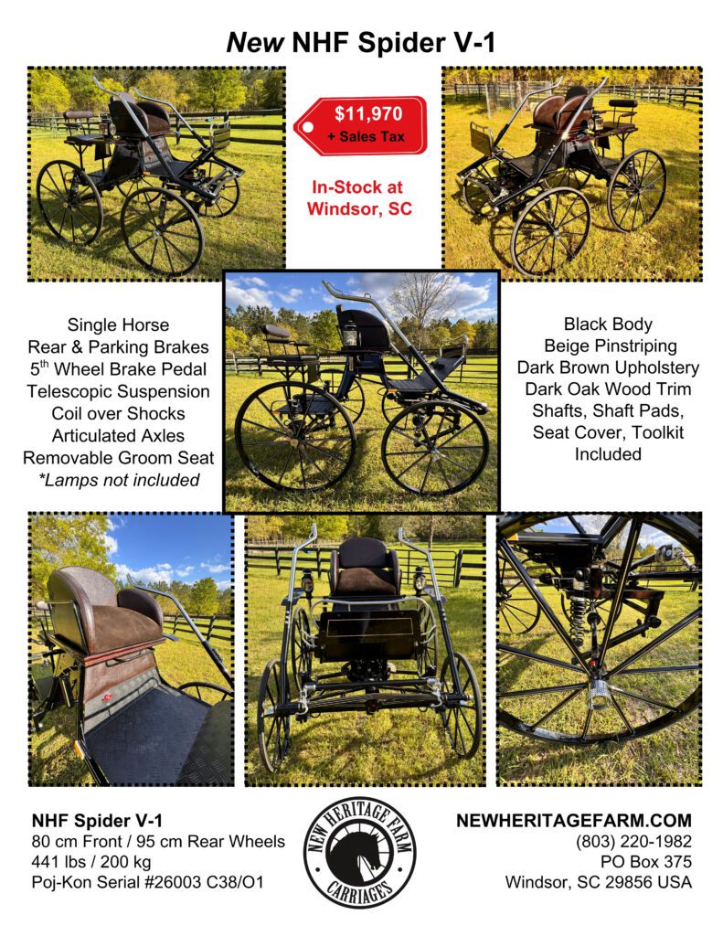 New Heritage Farm Spider V-1 Presentation carriage for single horse combined driving or pleasure shows